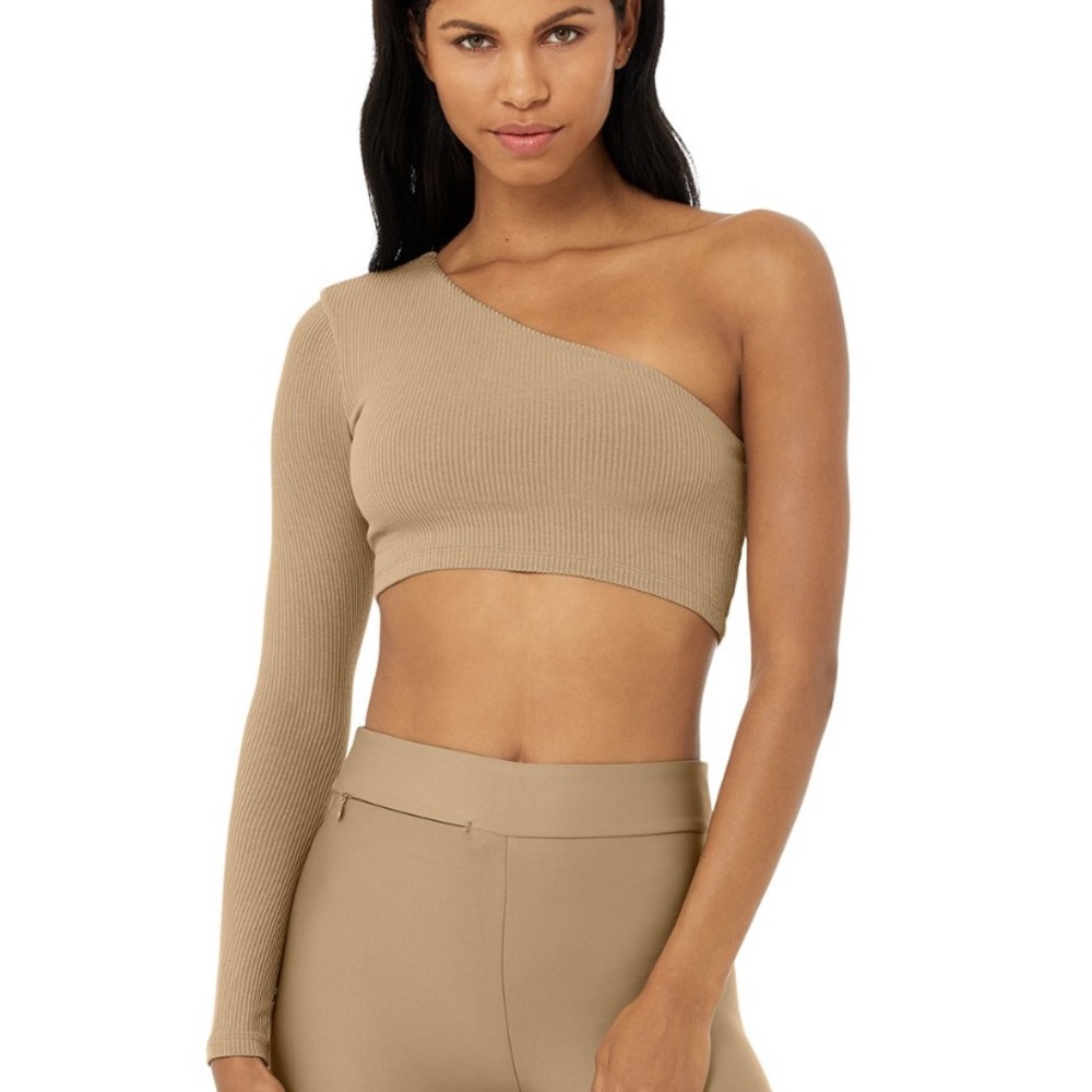 Alo Yoga Ribbed Wave Crop Long Sleeve Gravel Small